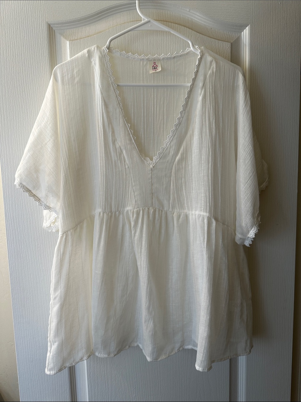 Sew In Love Cream V-Neck Peasant Tunic with Lace Trim